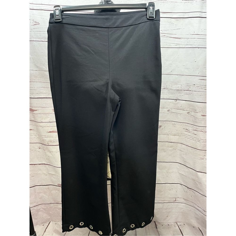 Zara Women medium black pants with side zipper and grommets with scallop edge on